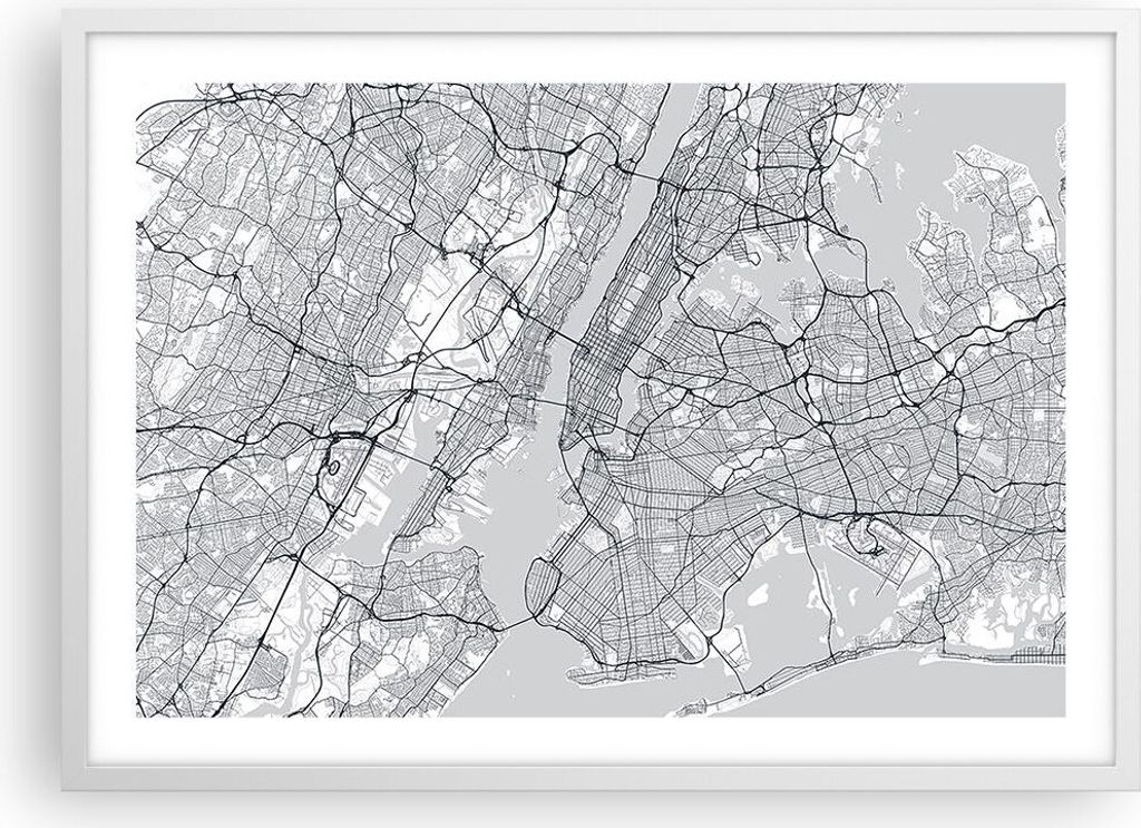 Gerahmtes Poster - Weißer Rahmen - Neu York Karte - 70x50 cm - Wand Bild - Wanddeko - Wandbilder - Kunstposter - Wandposter - Bilderrahmen - Bilde...