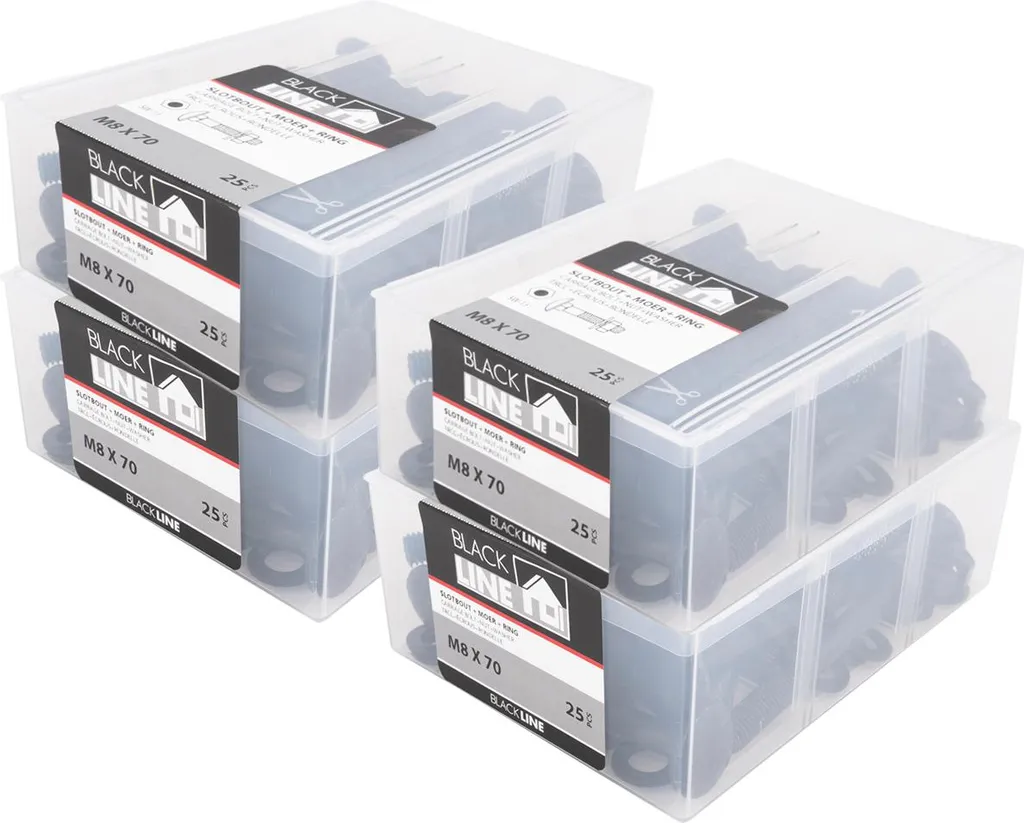 Vis noires M8x70 mm à tête bombée zinguée - Boîte de 100 vis de fixation