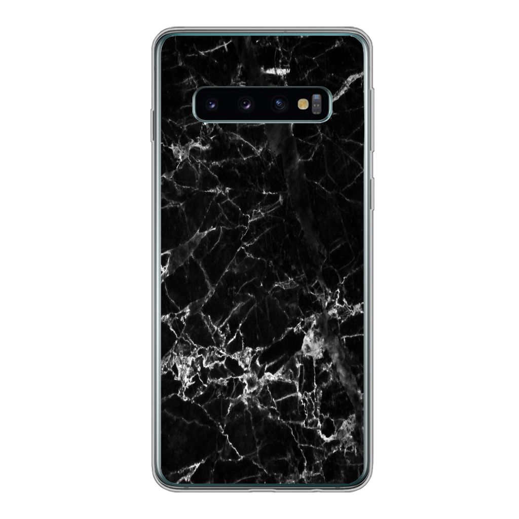 MuchoWow Handyhülle Schutzhülle Hülle für Samsung Galaxy S10 Marmor - Stein - Schwarz Silikon Softcase Handy Hülle - Handytasche