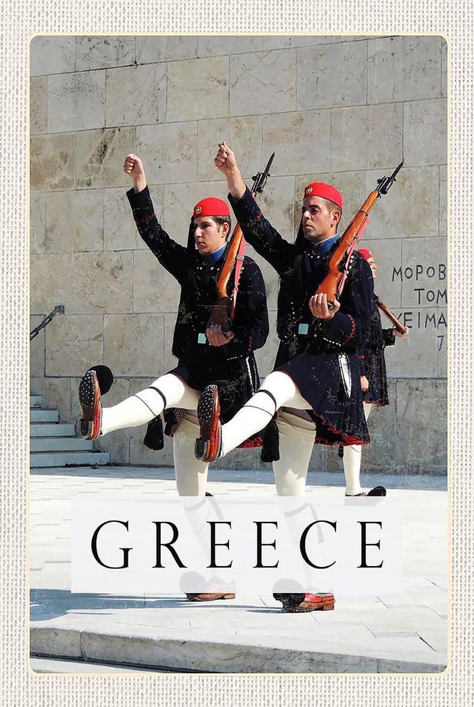 vianmo Holzschild 18x12 cm Greece Griechenland Soldaten Waffe Hut Bildmotiv Reisemotiv Abenteuer Reisen