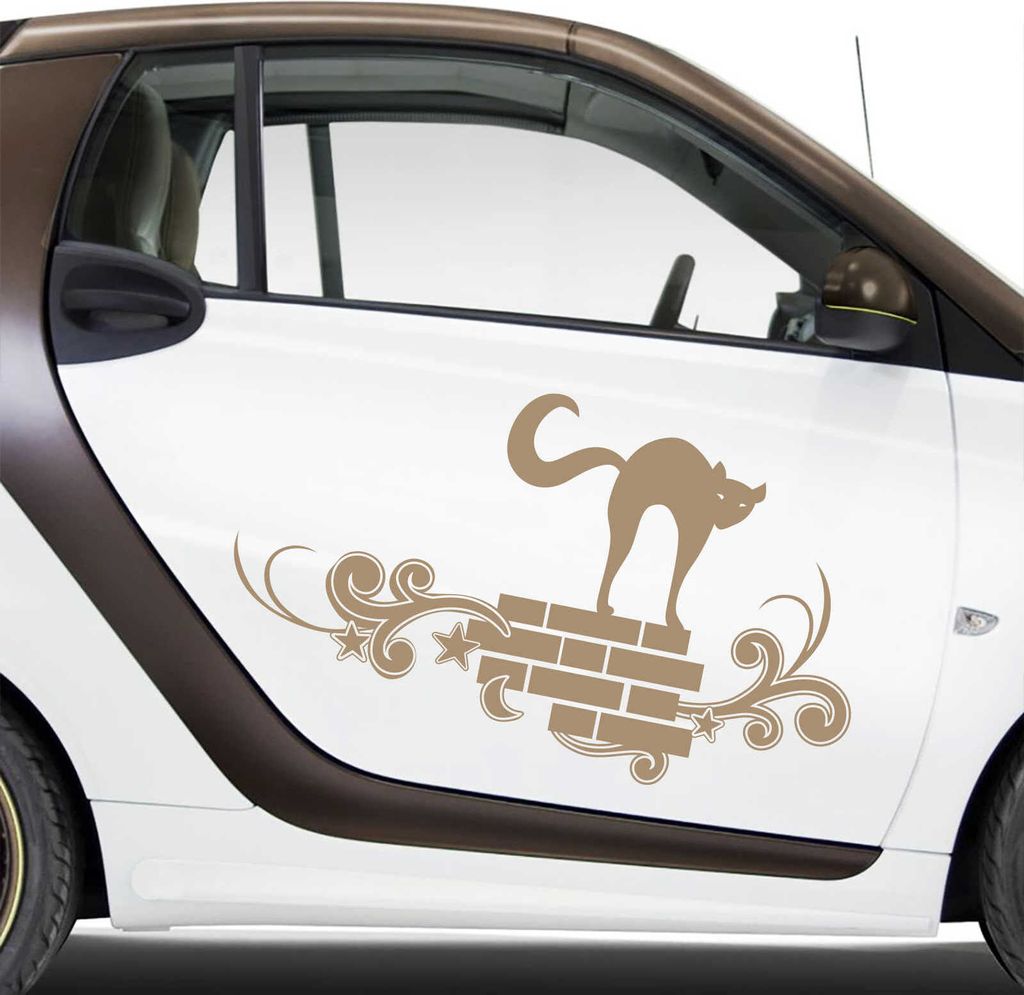 Aufkleber - Autoaufkleber-Set Moonlight Kitty, 2 Stk. je 60cm x 35cm braun - Tuning Carystyling Heckscheibe Auto
