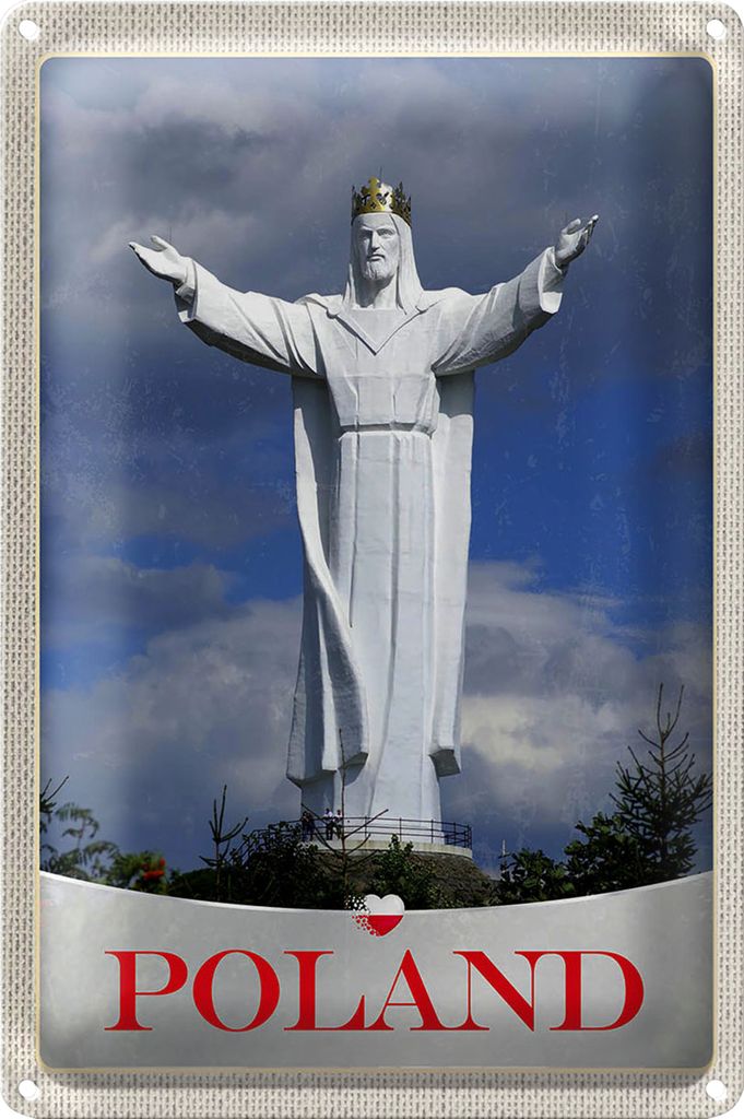 Blechschild Reise 18x12cm Polen Europa weiße Skulptur Urlaub