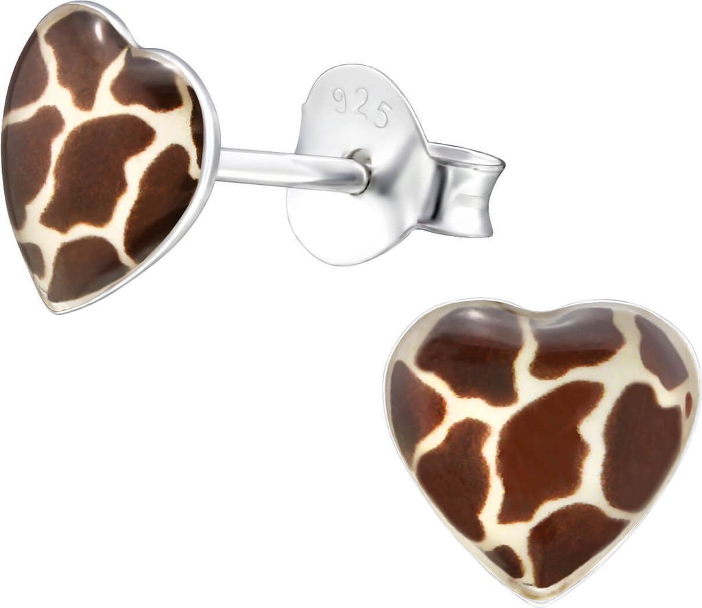 Ohrringe Ohrstecker 925 Sterling Silber Herz Giraffenmuster