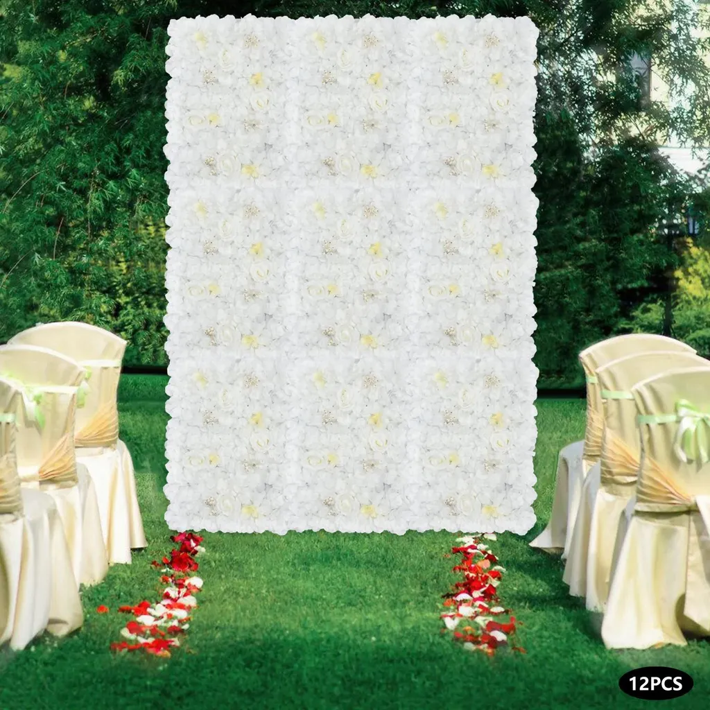 Panneau de fleurs artificielles blanches 24 pièces pour fond de scène chic