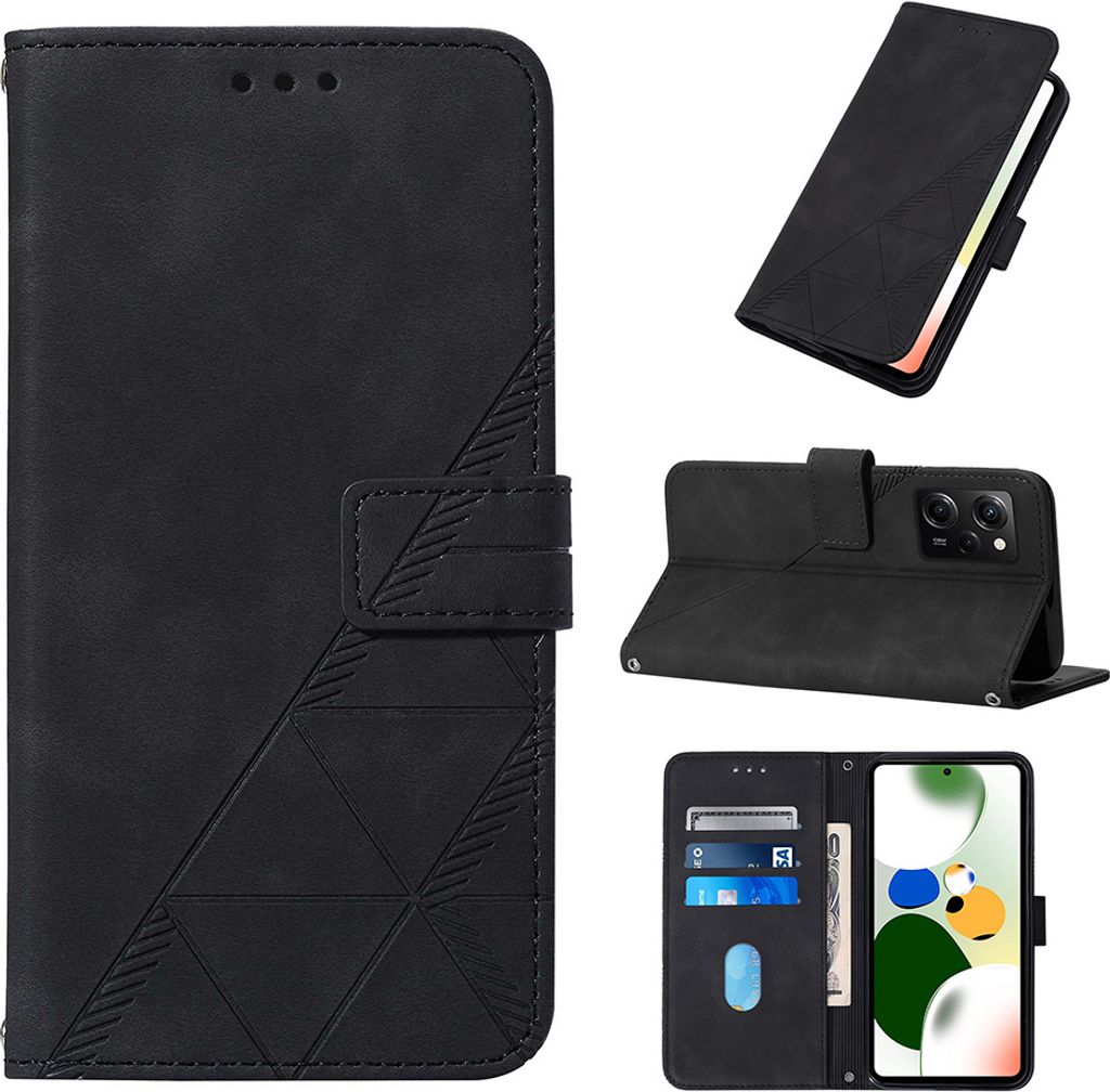 Hülle für Xiaomi Poco X5 Pro / Redmi Note 12 Pro Speed Prägung Flip Leder Kartenfächer Schutzhülle mit Ständer Schwarz