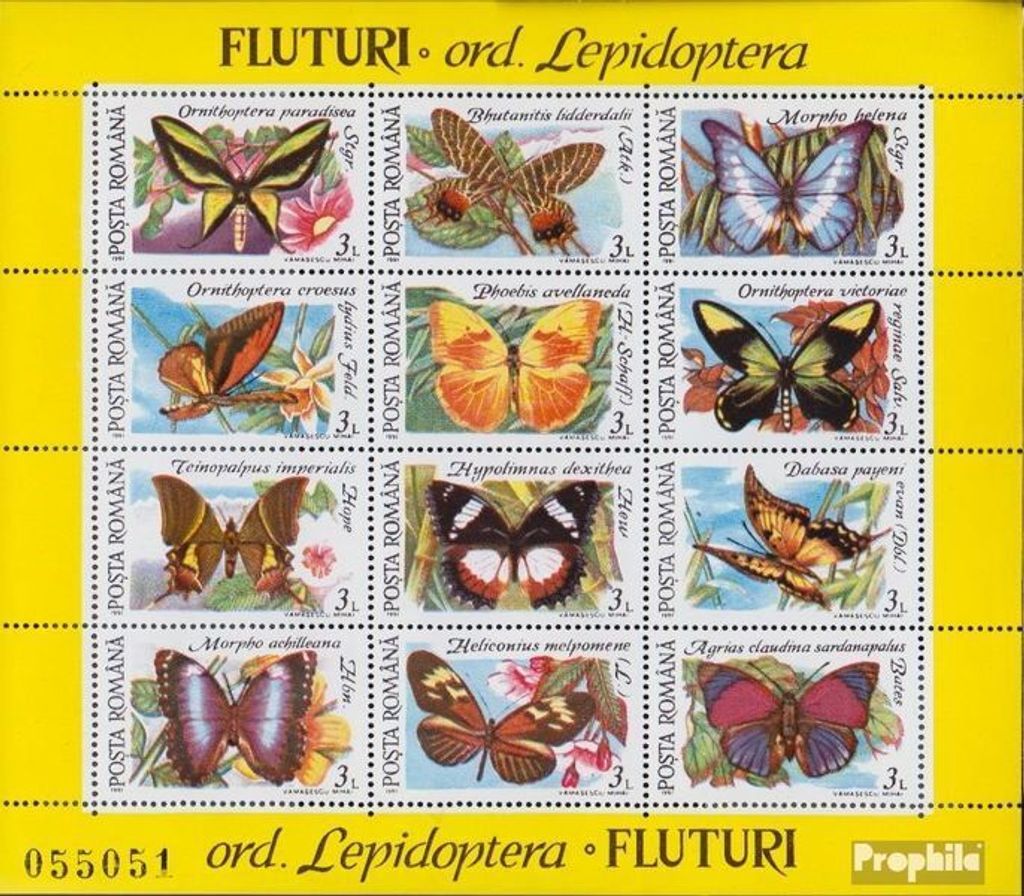 Briefmarken Rumänien 1991 Mi Block267 (kompl.Ausg.) postfrisch Schmetterlinge