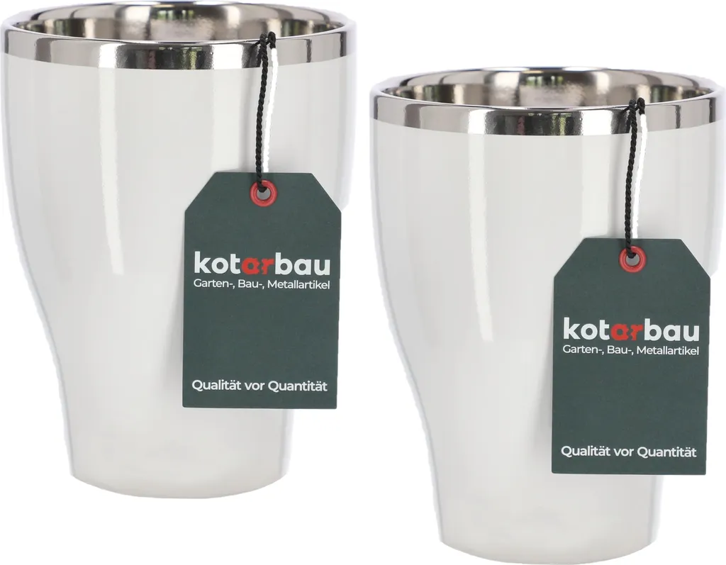 KOTARBAU Lot de 2 Pots de Fleurs Ronds en Céramique Blanc Argent Ø 13 cm