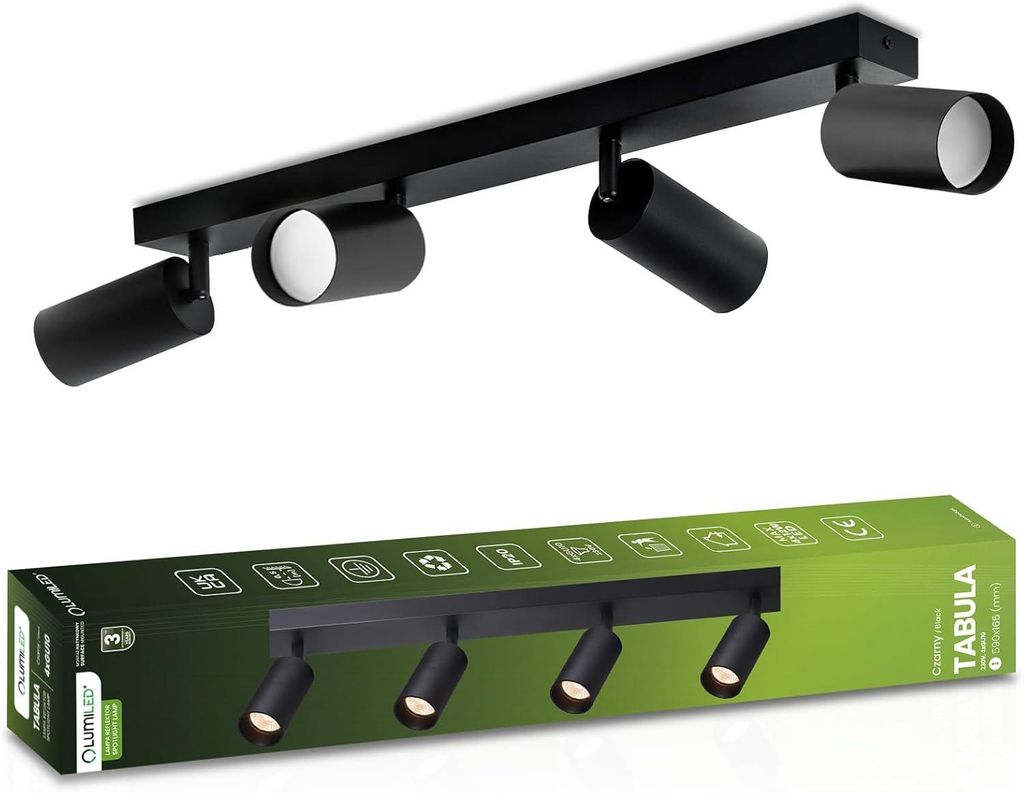 LUMILED Deckenleuchte Deckenstrahler 4-flammiger 230V GU10 Deckenlampe schwenkbar drehbar Spotleuchte Deckenspot Downlight Spot Rund Schwarz Aluminium