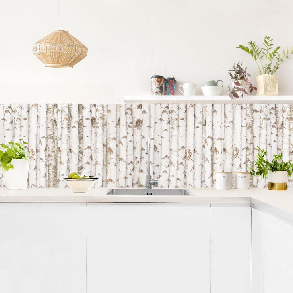 Küchenrückwand Wald selbstklebend - 0.35 mm Wandpaneel wasserfest Wald weiss Holzoptik Spritzschutz fugenlos