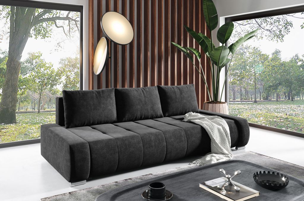 Velours 3-Sitzer Sofa DRACO, Polstercouch mit Bettfunktion Produktbild 