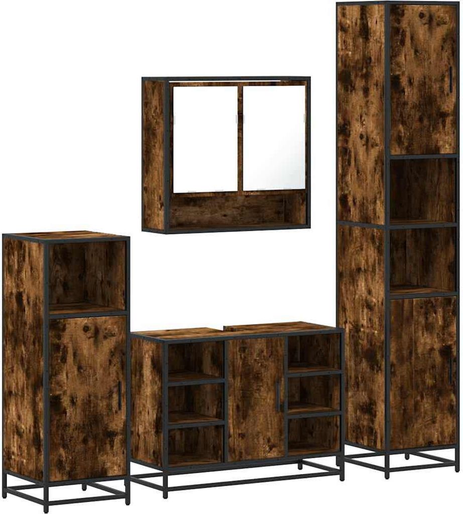 4-tlg. Badmöbel-Set Räuchereiche Holzwerkstoff