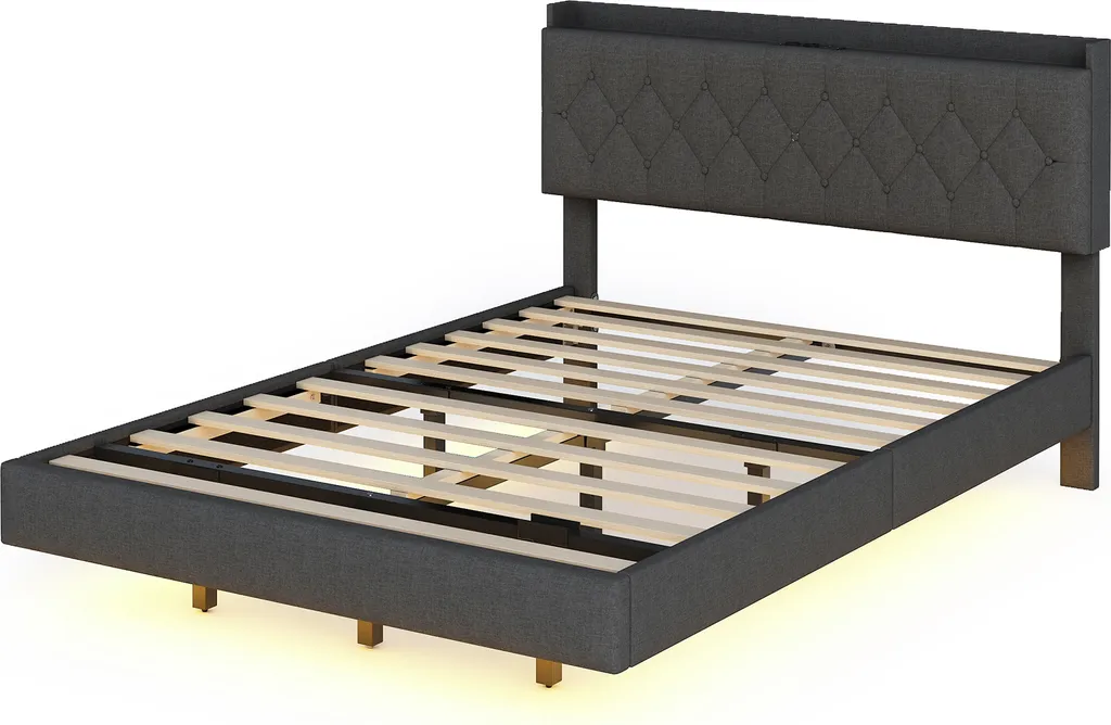 Lit 140x200cm Gris : Solution de rangement et recharge USB intégrée - 10