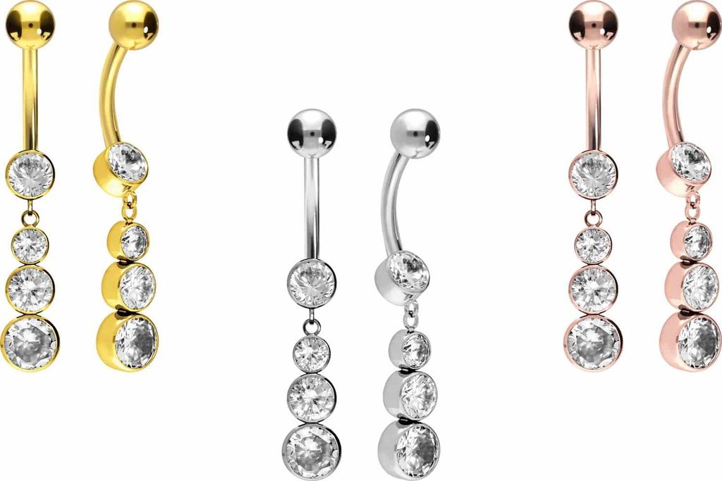 Bauchnabelpiercing Titan Bananabell mit Innengewinde 4 KRISTALLE