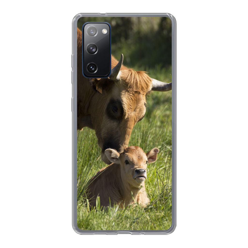 MuchoWow Handyhülle Schutzhülle Hülle für Samsung Galaxy S20 FE Kuh - Gras - Horn - Kalb Silikon Softcase Handy Hülle - Abdeckung