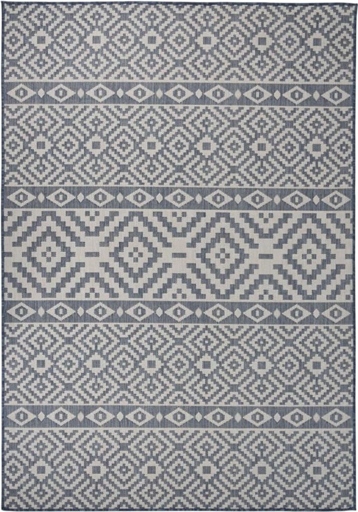The Living Store Outdoor-Teppich Flachgewebe 160x230 cm Blau Gestreift