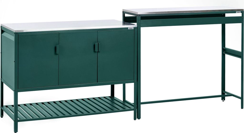 BELIANI Outdoor-Küche 2er Set Grün Stahl mit Bartisch Edelstahlplatte Modern Gartenküche Outdoor-Küchenmöbel Kücheninsel für Garten Draußen