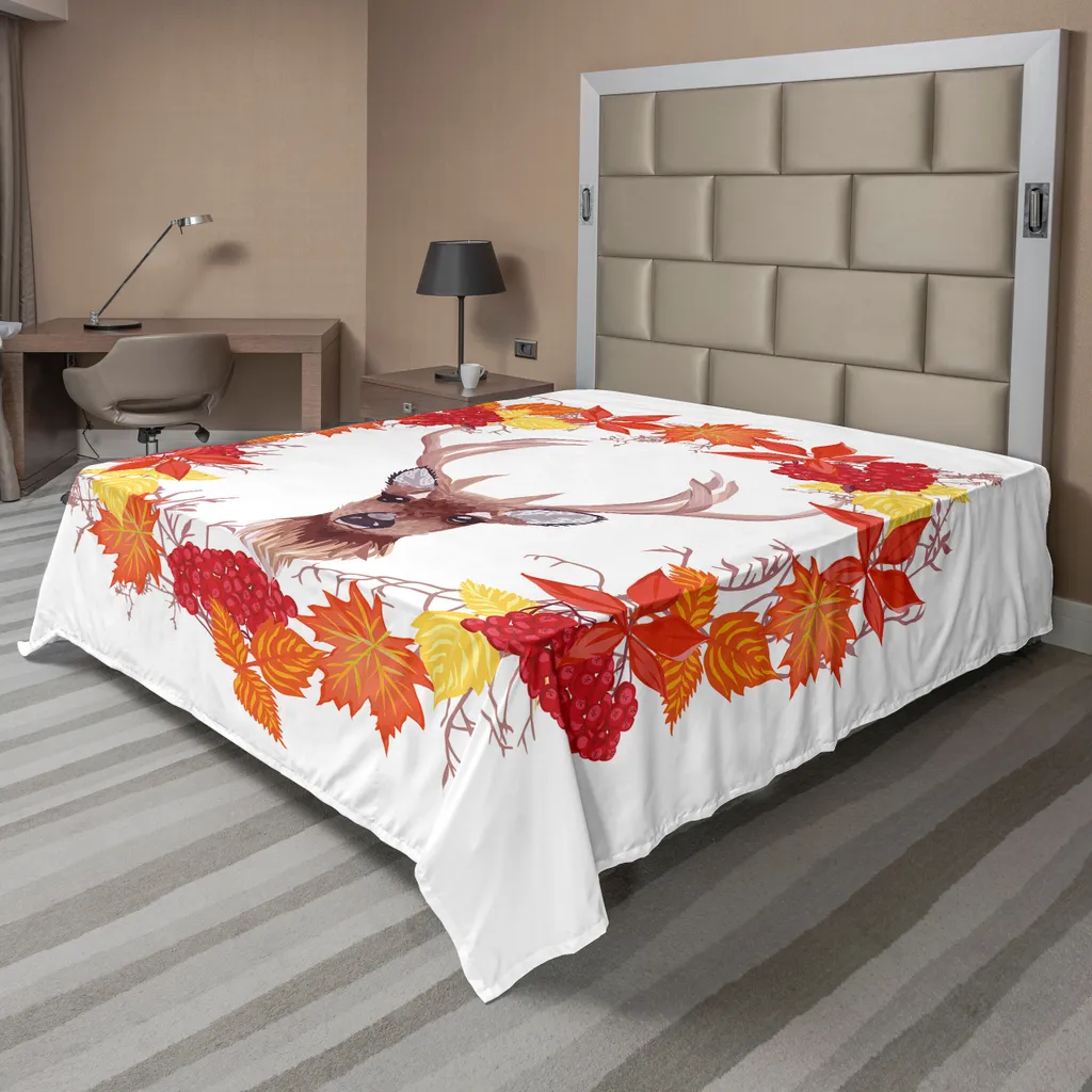 Drap de lit pour décoration d'automne motif floral et renne 275cm