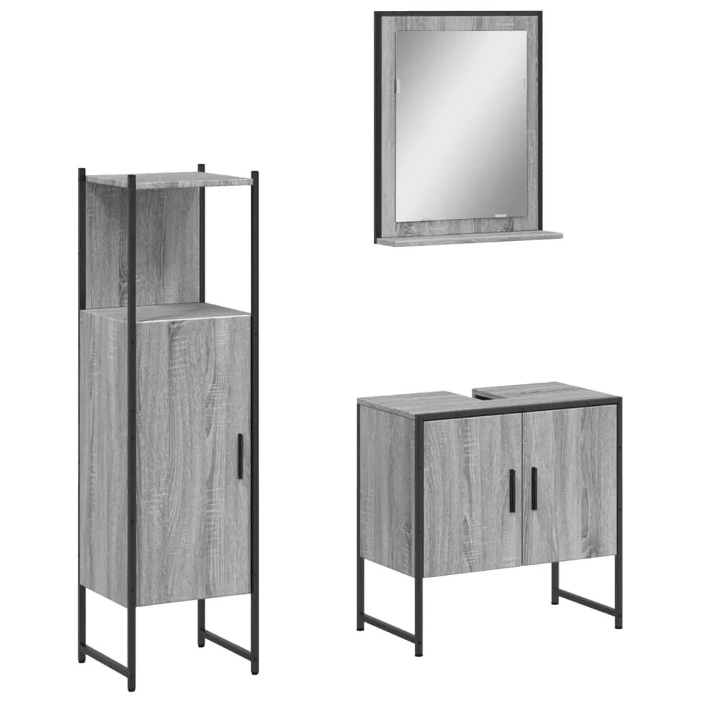 Set Arredo Bagno 3 Pz vidaXL Grigio Sonoma - Qualità e Funzionalità