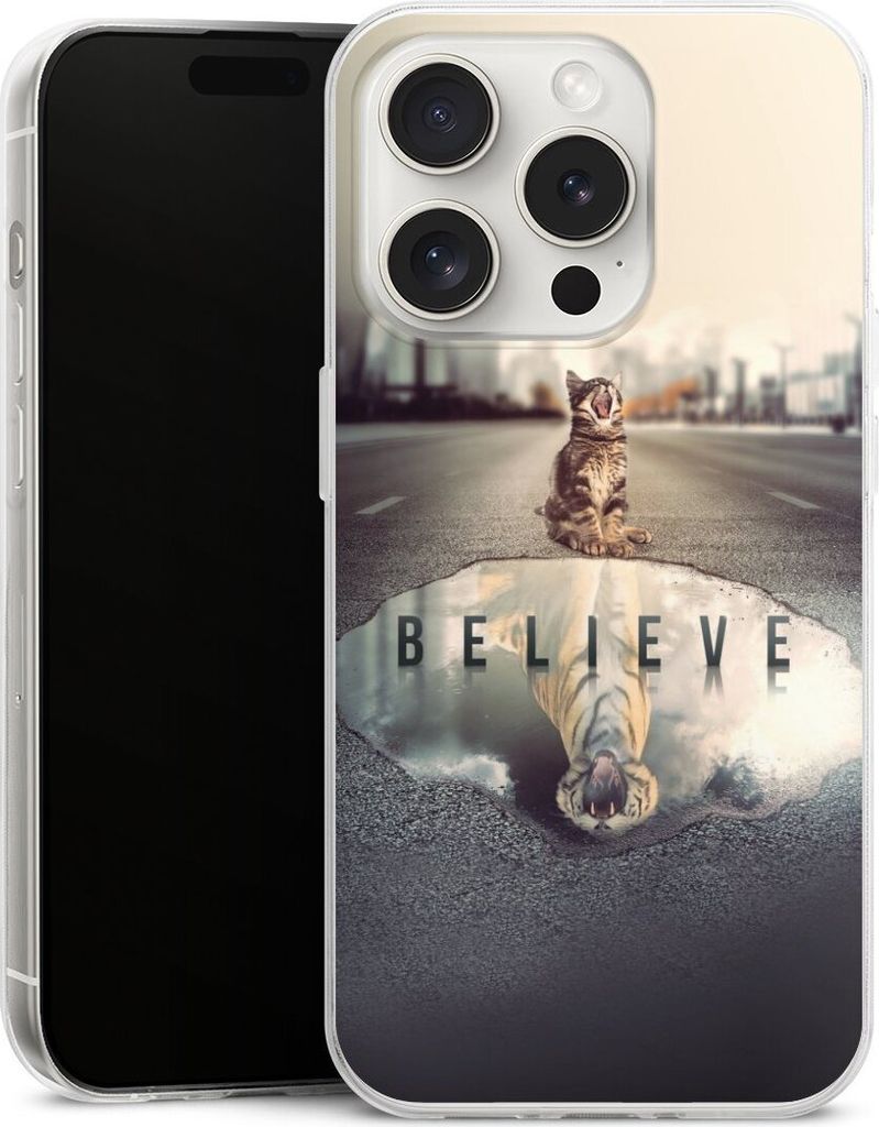 DeinDesign Slim Hülle für Apple iPhone 15 Pro Silikon Case Ultra Dünn Handyhülle Motivation Tiere Tiger