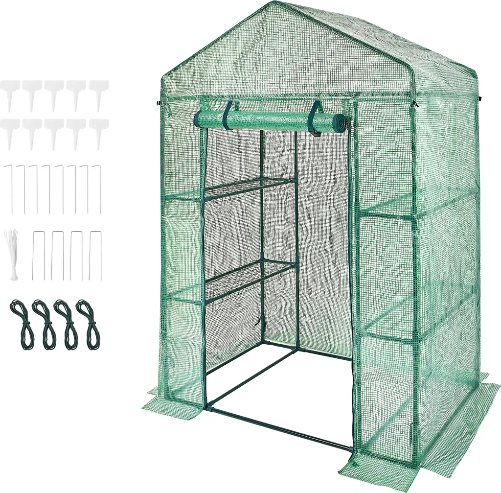 SucceBuy Serre d'entrée 4,6x2,4x6,7 ft avec étagères et cadre en acier