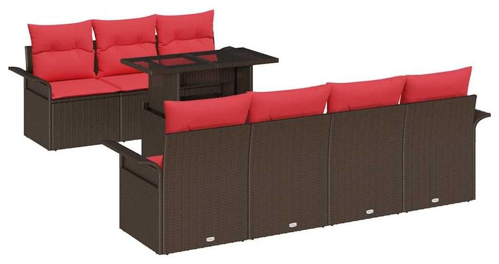 Gartensofa-set mit Kissen 8 pcs Braun Poly-Rattan