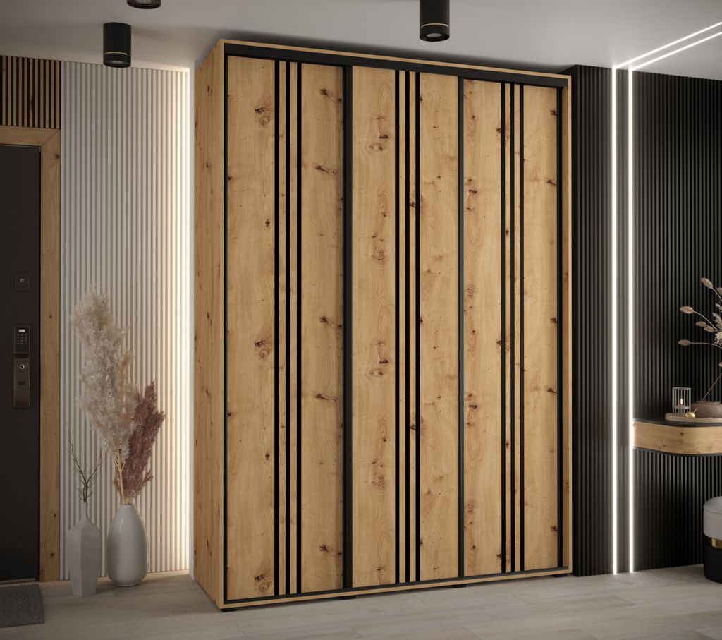 Kleiderschrank ASIRI 6 - 180/45 cm, Artisan-Eiche / Schwarz