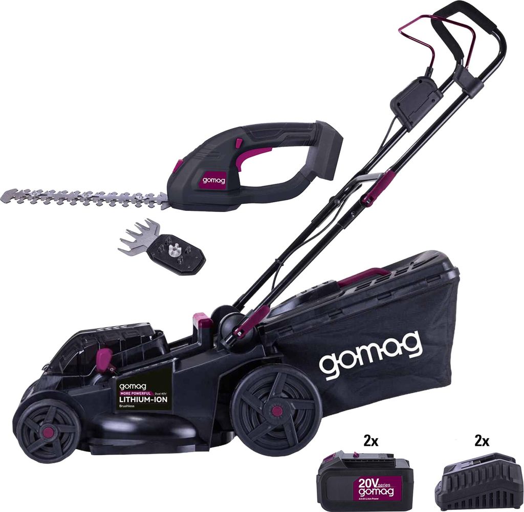 Gomag 20V Rasenmäher 38cm 45L & 2x4,0Ah & 2 Ladegeräte & Schere GO-SHS200 Set