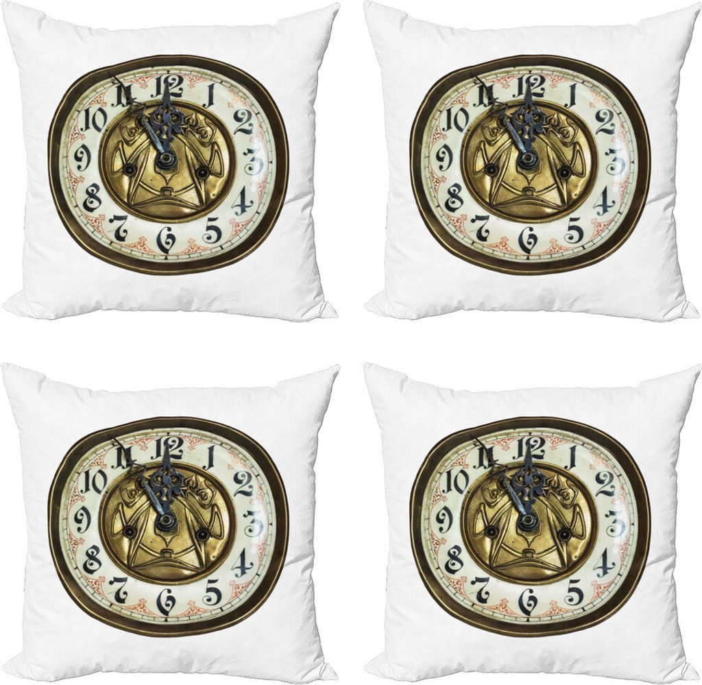 ABAKUHAUS Uhr Kissenbezug Set (4 Stück), Antique Clock mit Gesicht, Moderner Doppelseitiger Digitaldruck, 40 cm x 40 cm, Mehrfarbig