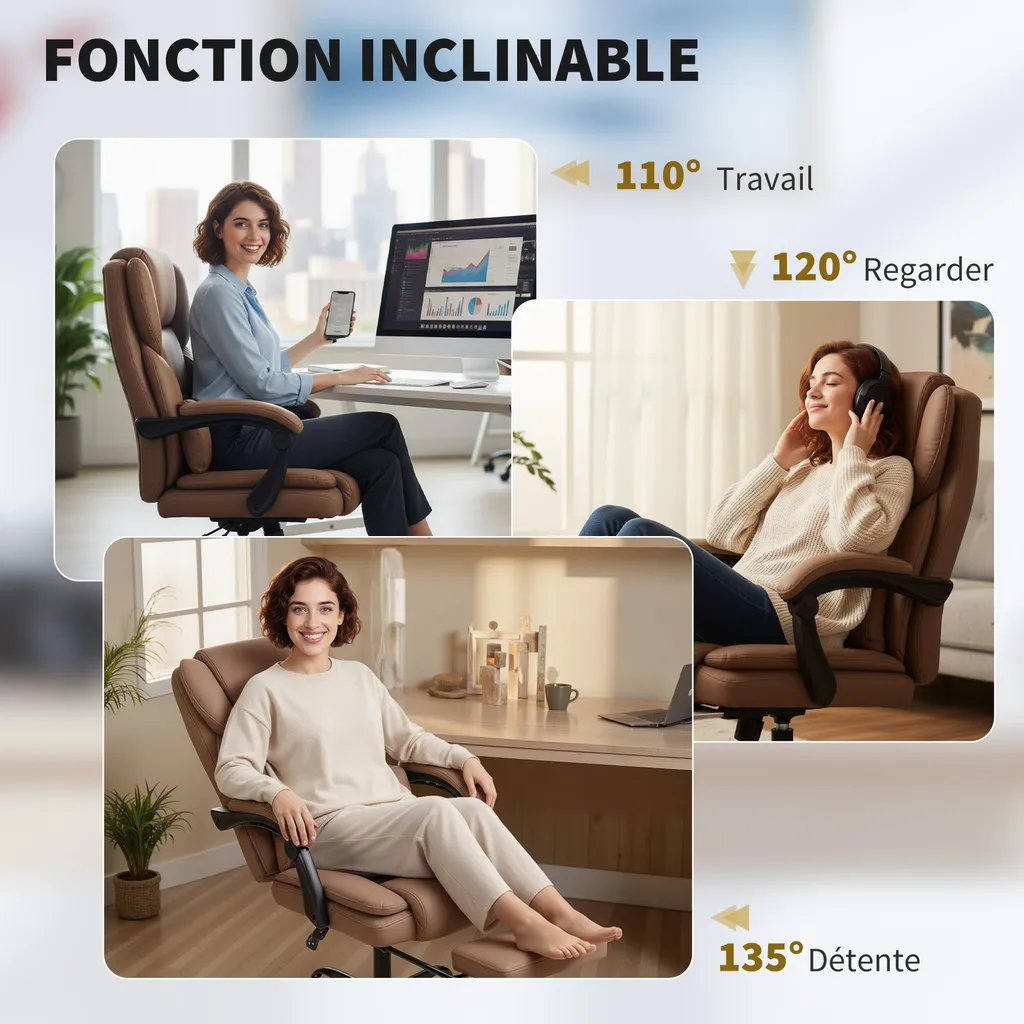 Fauteuil de bureau ergonomique marron ajustable pour ordinateur - 9
