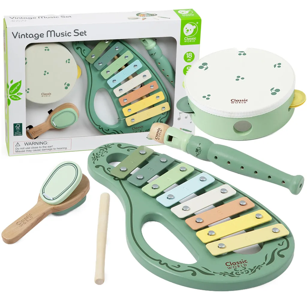 Instruments de musique bois naturel style rétro Classic World dès 18m