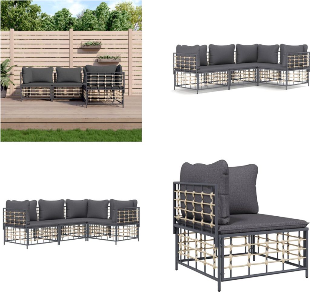 vidaXL 4 tlg. Garten Lounge Set mit Kissen Anthrazit Poly Rattan - Garten Lounge Set - Garten Lounge Sets - Lounge Set - Gartenmöbel