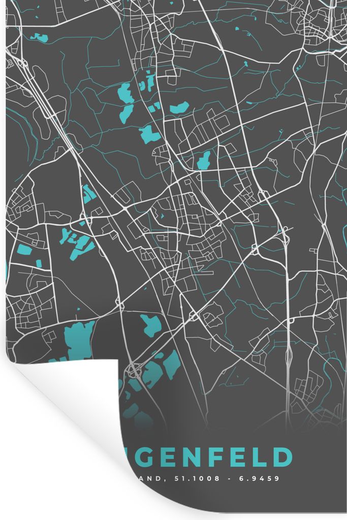 MuchoWow Wandtattoo Wandsticker Wandaufkleber Blau - Deutschland - Karte - Stadtplan - Langenfeld 20x30 cm Selbstklebend und Repositionierbar - S...