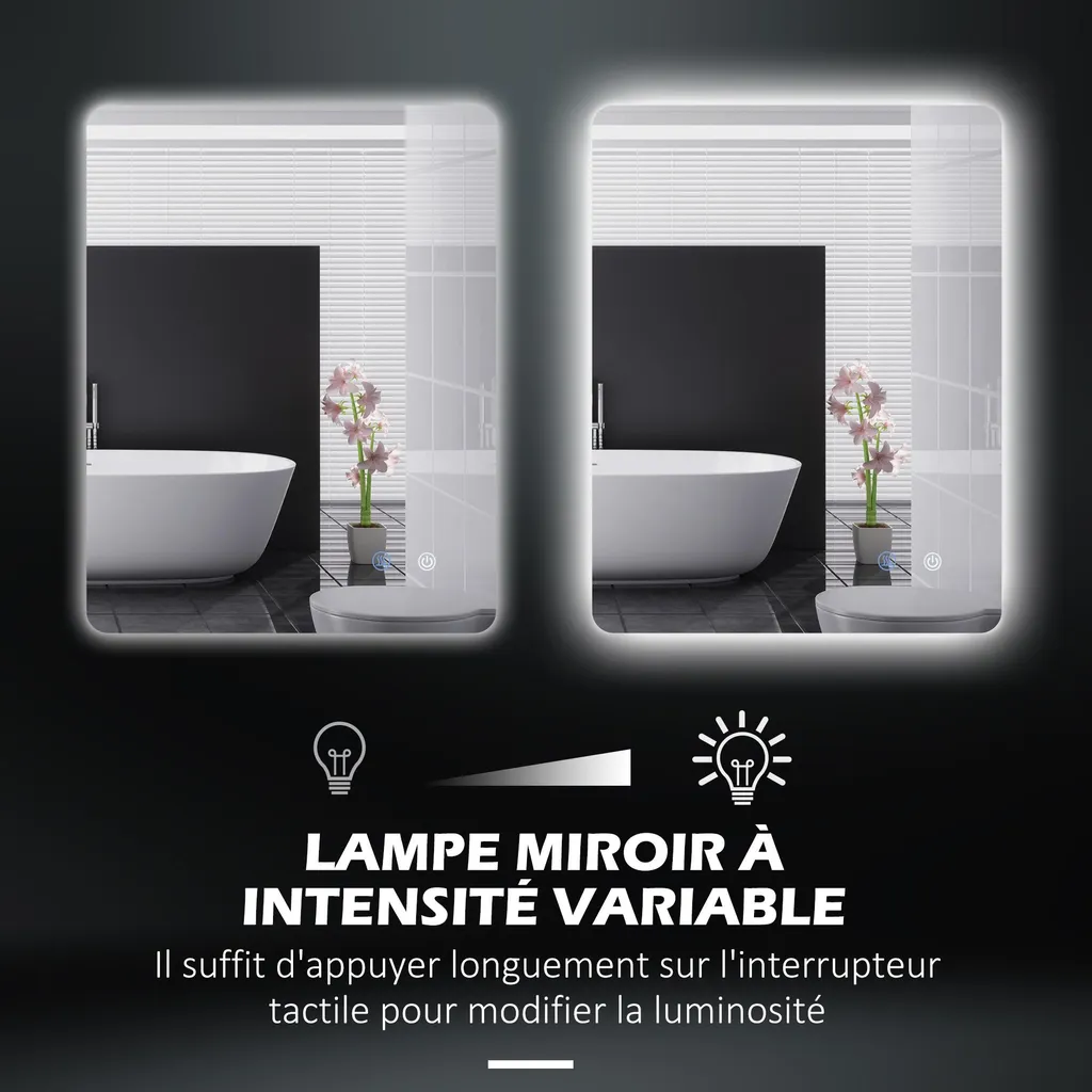 Miroir LED mural 80x60 cm à intensité variable blanc transparent - 7