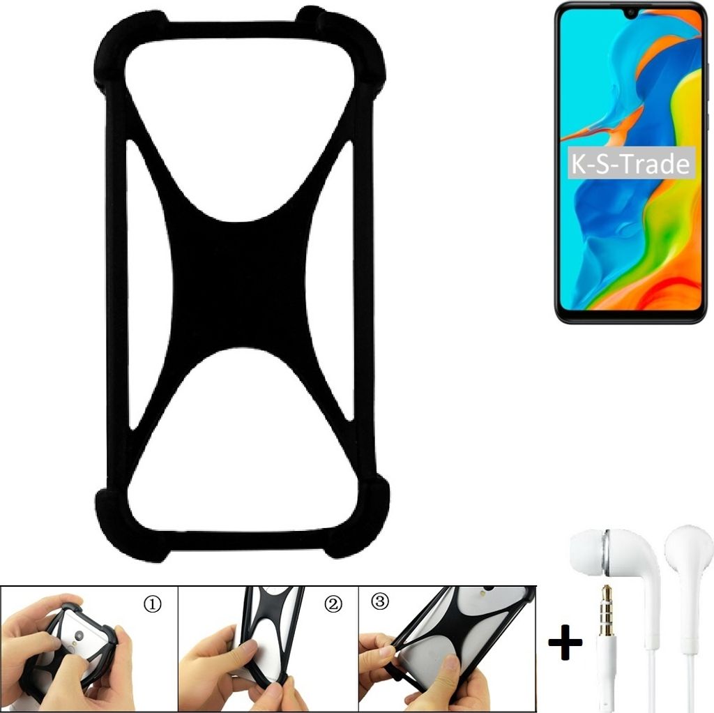 K-S-Trade Handy-Hülle + headphones kompatibel mit Huawei P30 lite New Edition Schutz-Hülle Bumper Silikon Cover Case Silikoncase Silikonbumper TPU