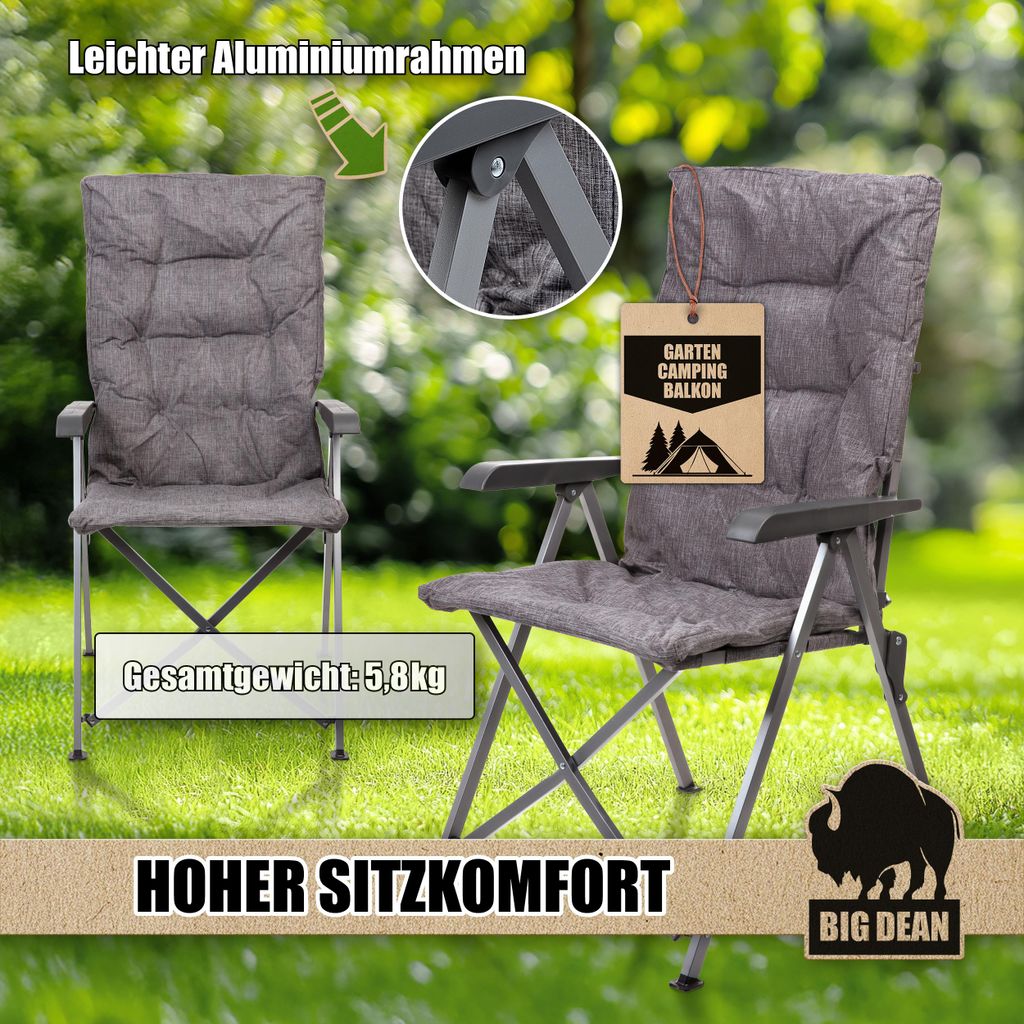 BigDean Bequemer Campingstuhl faltbar Rckenlehne