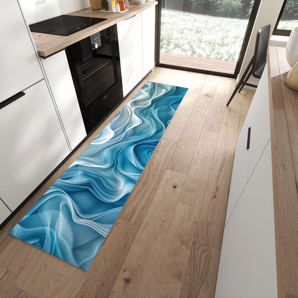 Küchenteppich 60x240cm rutschfest & abwischbar PVC Läufer - Wellenfließend