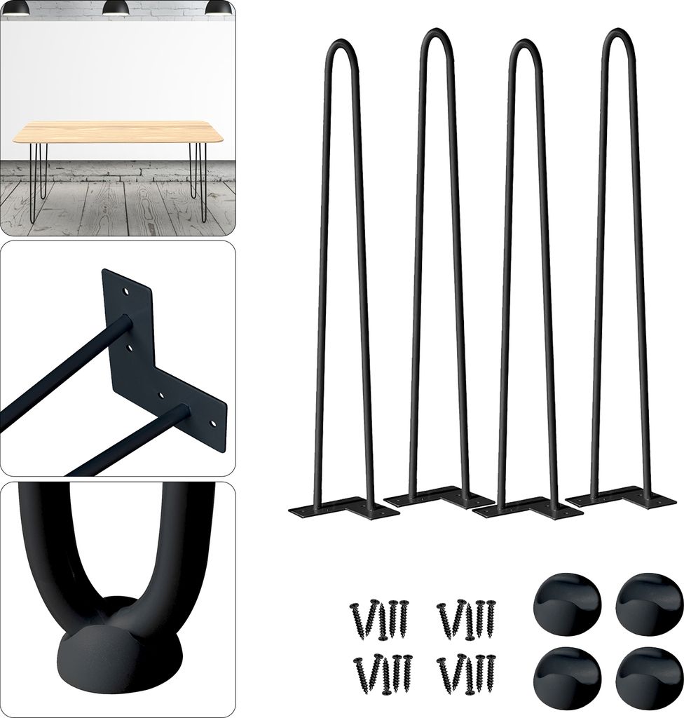 UISEBRT 61 cm Schwarze Hairpin Tischbeine, DIY Stahl Möbelbeine für Couchtische und Schreibtische, Retro-Design für DIY-Möbelprojekte