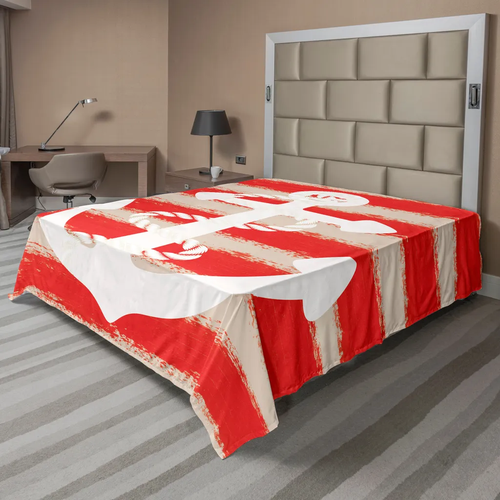 Drap de lit Ancre ABAKUHAUS 266x260cm Vintage Crème Vermillon en Coton