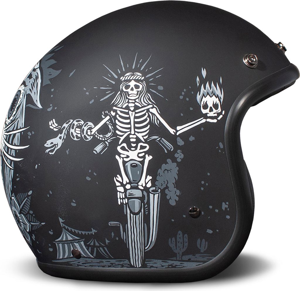 Jet Helm Cafe Racer DMD RETRO Ghost Rider Schwarz Matt größe L