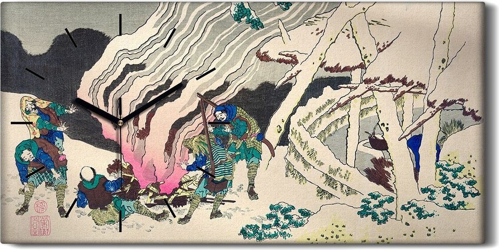 Wohnzimmer-Bild Leinwand Uhr 60x30 Malerei Abstrakte Asiatische Samurai Kunst - schwarze Hände