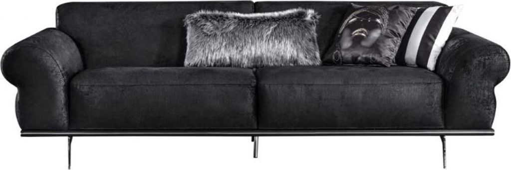 Casa Padrino Luxus Art Deco Wohnzimmer Sofa Schwarz / Silber 240 x 95 x H. 63 cm - Luxus Wohnzimmer Möbel
