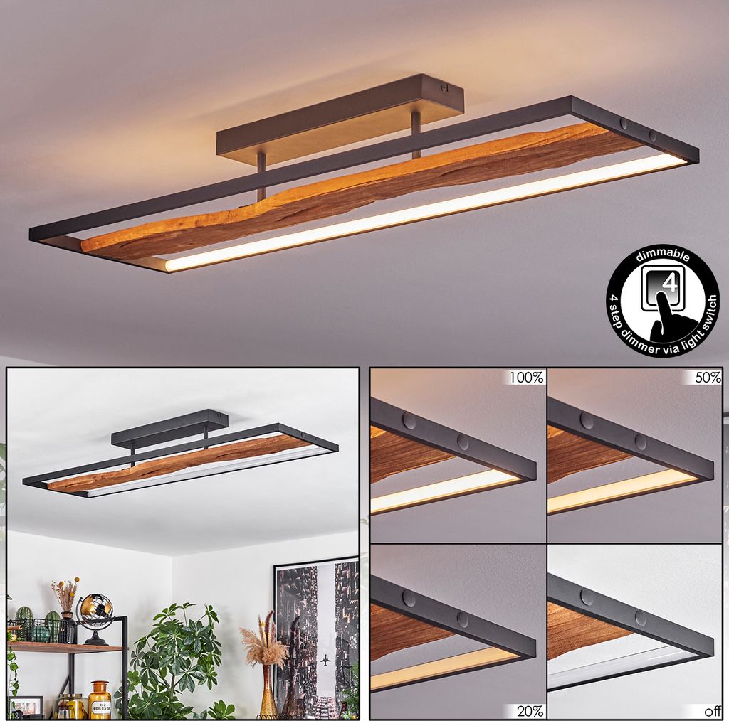 Azeglio dimmbare Deckenlampe aus Metall/Holz/Kunststoff in Schwarz/Natur/Weiß
