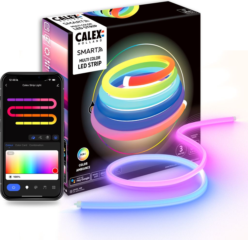 Calex Smart Neon LED Streifen, 3 m, RGBIC-Farben, dimmbar, WLAN App- & Sprachsteuerung