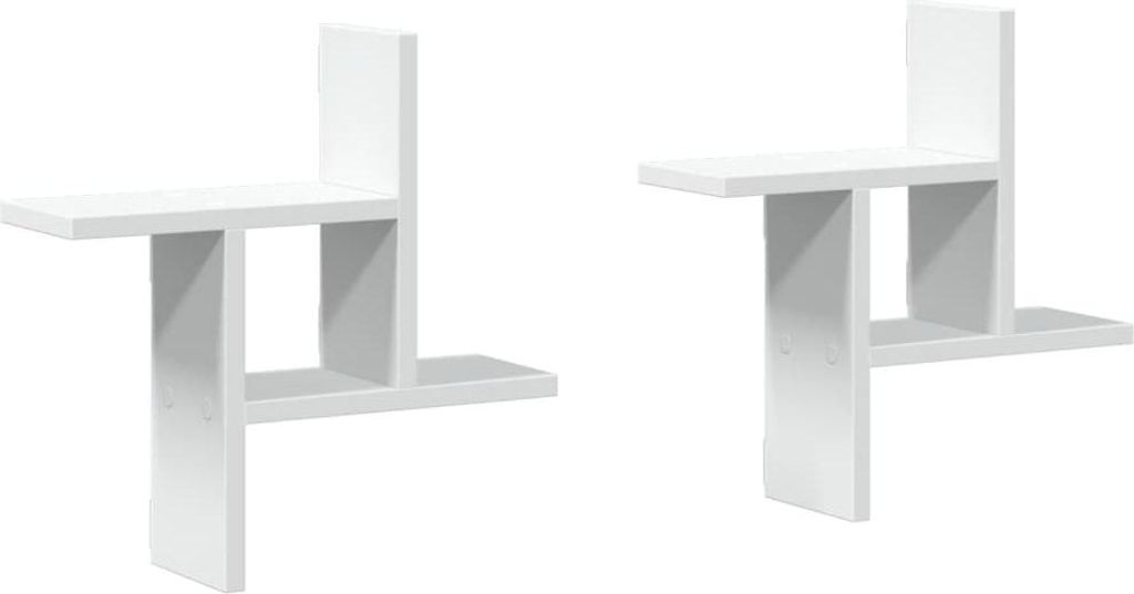 Two identical white wall shelves are shown against a white background.