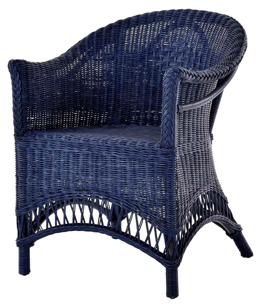 Rattansessel Landhaus Flechtsessel aus Natur-Rattan (Marineblau)