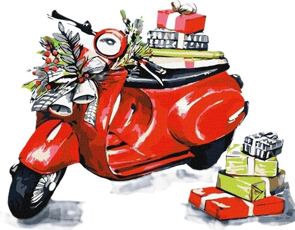 Kit de peinture numérotée moto de Noël 30x30 - Loisir créatif hiver