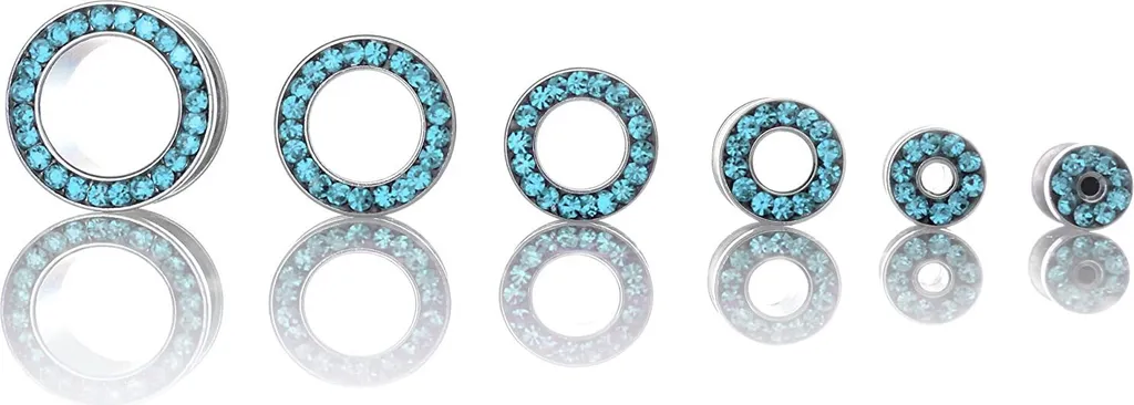 Tunnel 12mm Acciaio 316L Cristalli Aqua: Piercing a Vite Look Premium