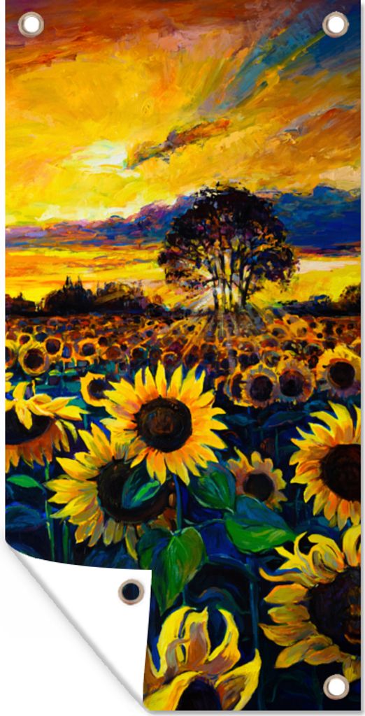 MuchoWow 30x60 cm Outdoor-Poster Gartendeko Sichtschutz Garten Poster für den Garten Gemälde - Ölfarbe - Blumen - Sonnenblume