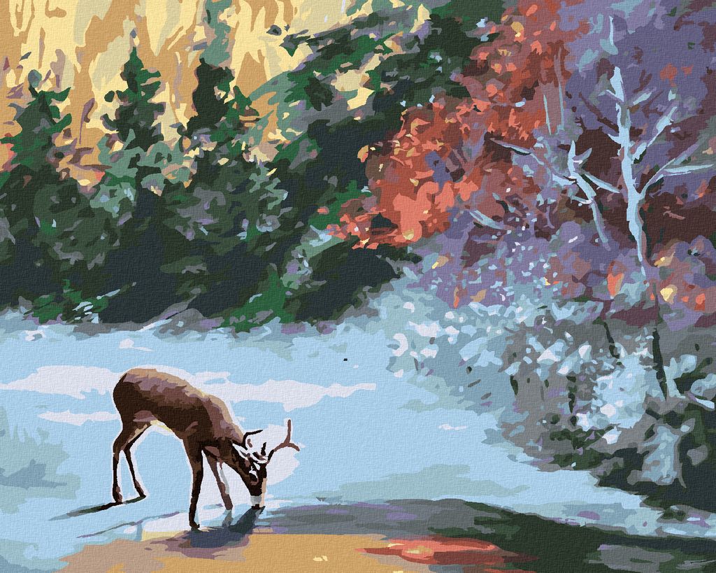 Zuty - Malen nach Zahlen - HIRSCH AM GEFRORENEN BACH (D. RUSTY RUST), 40x50 cm, mit Keilrahmen (bereits gespannt)