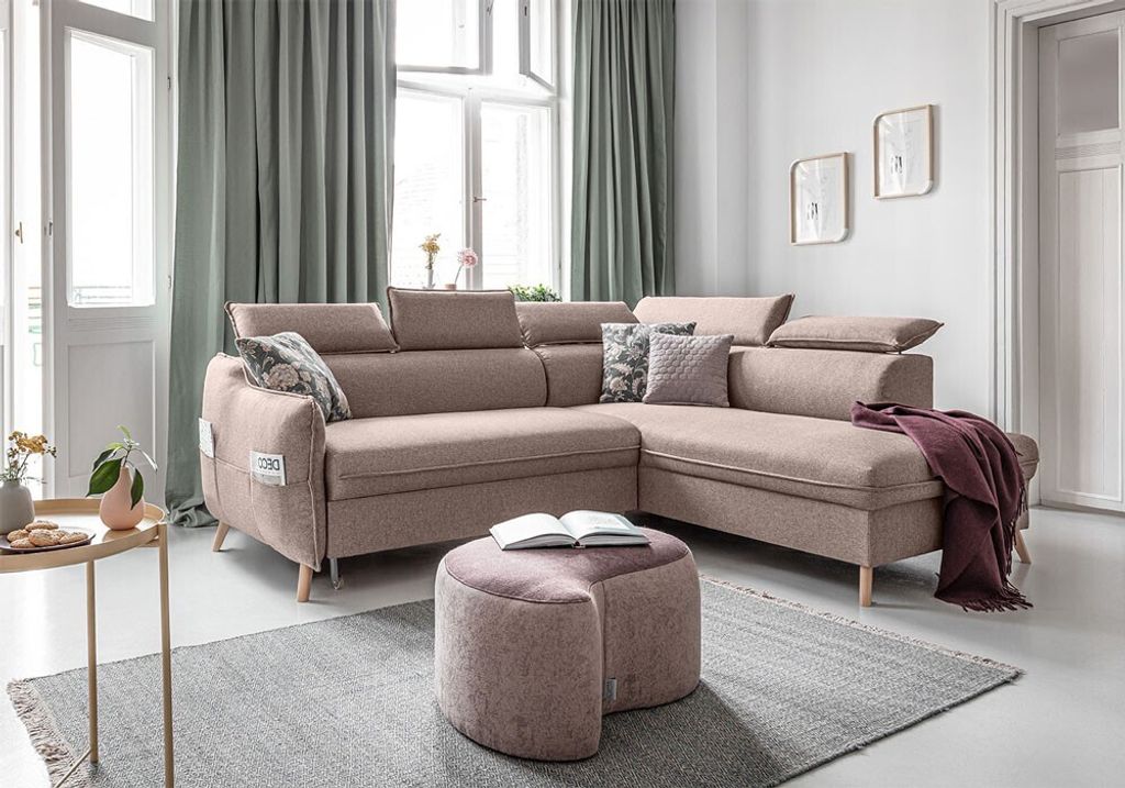 MIUFORM Sweet Harmony - Ecksofa mit Bettfunktion und Bettkasten L-FORM RECHTS - 253x208cm - Beige - Sofa Schlafsofa Couch